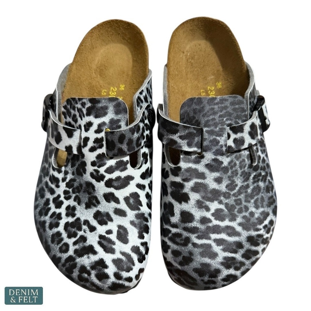 Papillio Birkenstock Boston Leopard Clog Mules Gray Black EU 36 L5 US 5-5.5